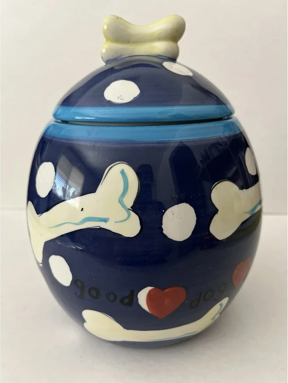 Hausenware Dog Treat Biscuit Bone Canister Cookie Jar Hand Painted Ceramic